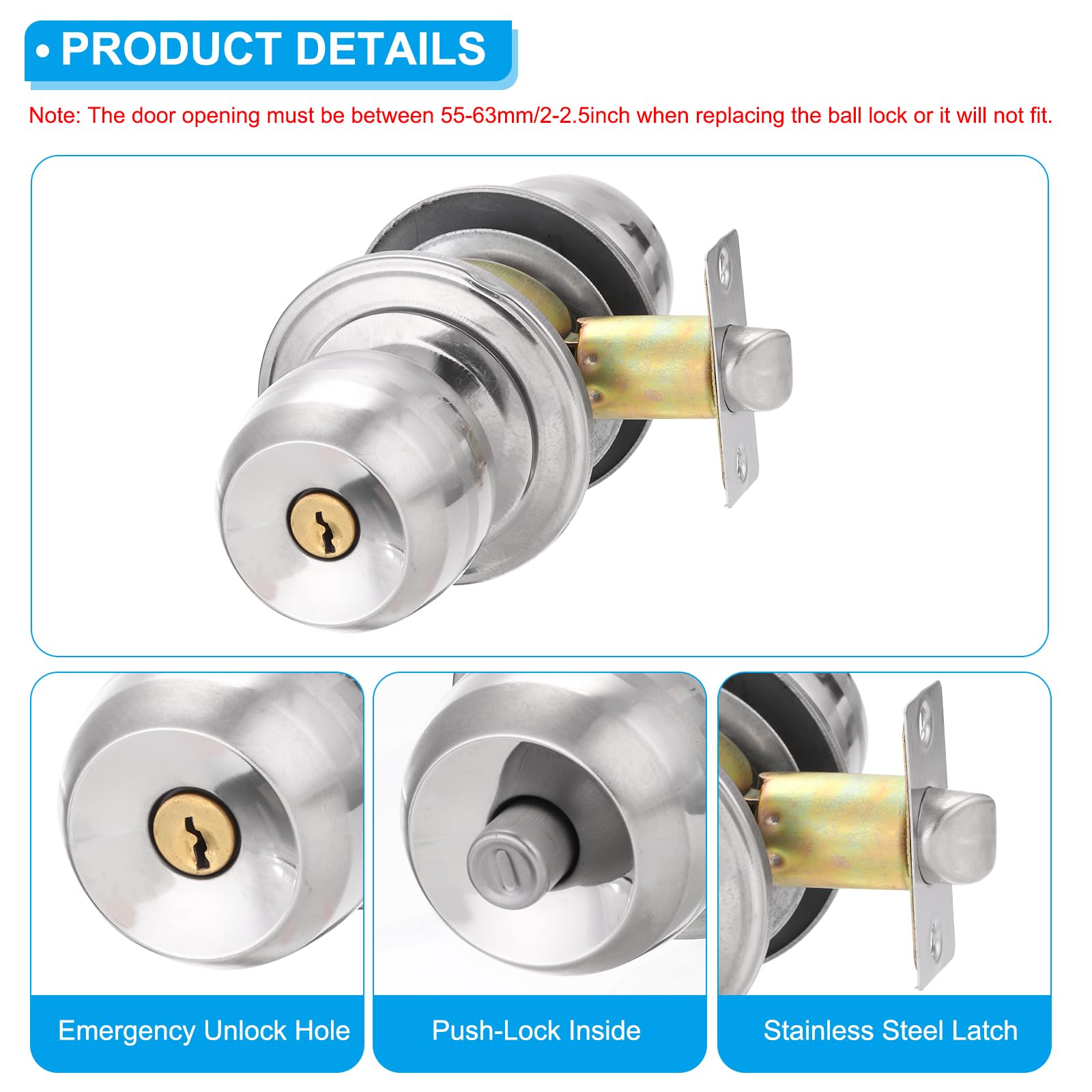 PATIKIL Key Entry Door Knobs Interior 60mm/2.4inch - Image 3