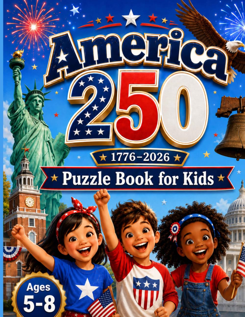 America 250 Puzzle Book for Kids Ages 5-8: Mazes, Word Search, Word Games, Puzzles and Activities With a Patriotic Theme