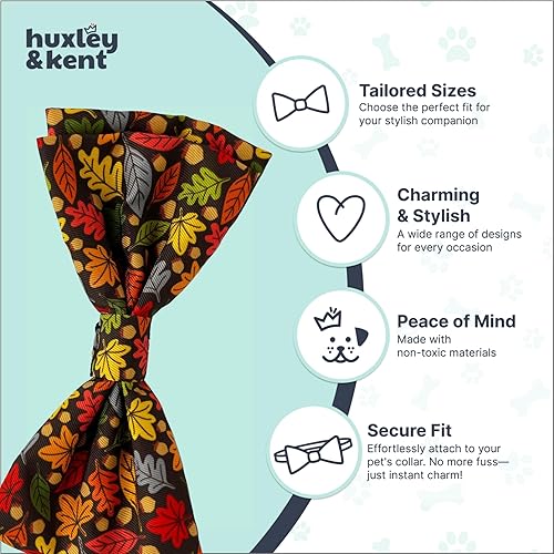 Miniatura 5 de Huxley & Kent Collar de pajarita de otoño para mascotas  Hojas y nueces (grande)  Pajaritas divertidas, bonitas, cómodas y duraderas para perros y