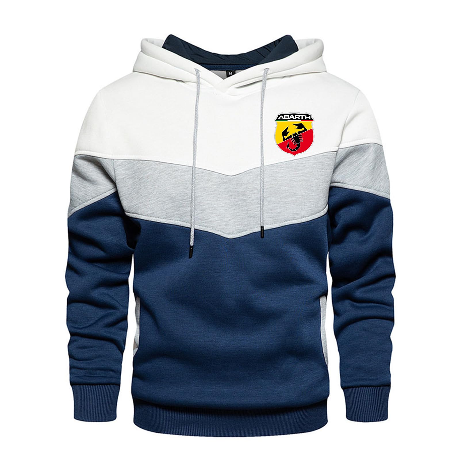 SIDHU Men's Hoodie for ABARTH Packable Patchwork Streetwear Pullover hoodies Casual Hooded Sweatshirt for for Running Travle,White-XXL