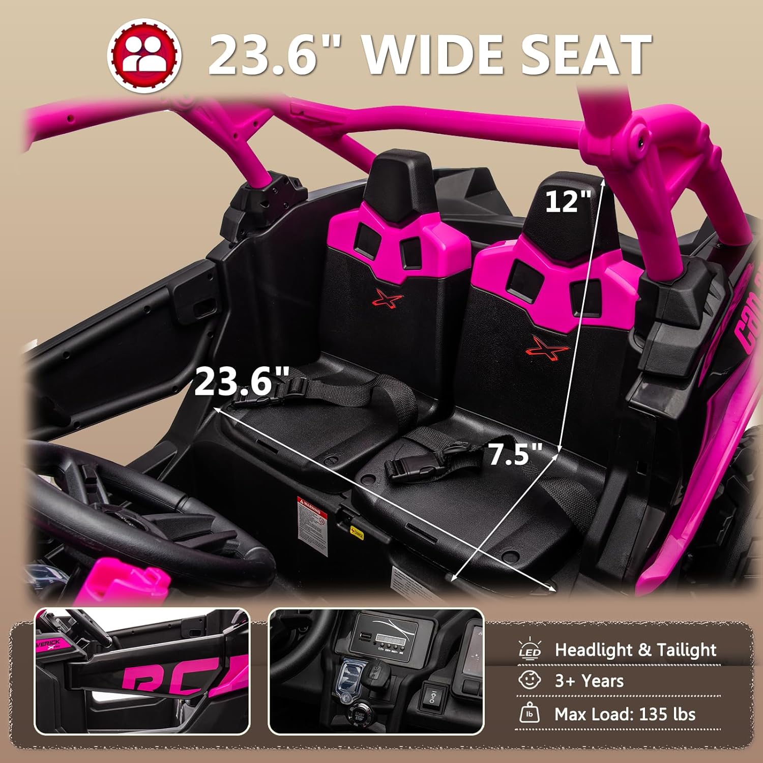 XXXL 24V 2 Seater Kids UTV with Remote Control Licensed Can-Am Maverick UTV 4WD Ride On Toy for Big Kids Ride On Truck with EVA Wheels, LED Headlight, Music Player, Shock Absorber, Rose Pink