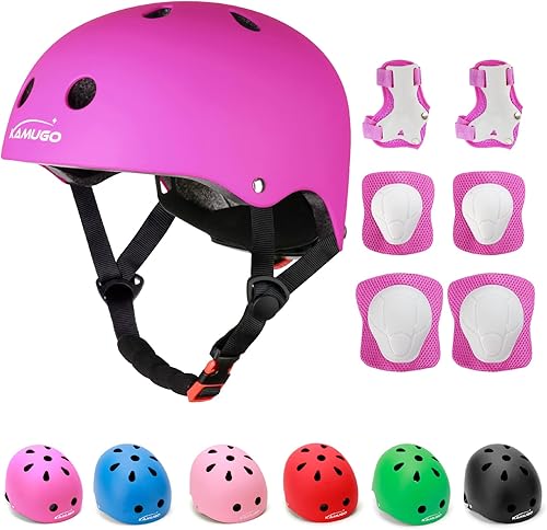 KAMUGO Casco ajustable para niños, con equipo de protección deportiva, rodilleras, coderas, muñequeras para niños de 2 a 8 años de edad, para