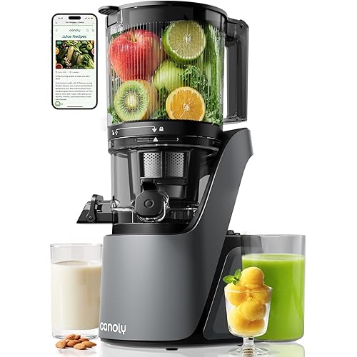 Canoly C16 Cold Press Juicer, with a 6" Wide Chute & Self-Precut, 3-in-1 Strainers (Juice & Sorbet & Nut Milk), BPA-Free Construction, Powered by a AC Brushless Motor (Space Gray)