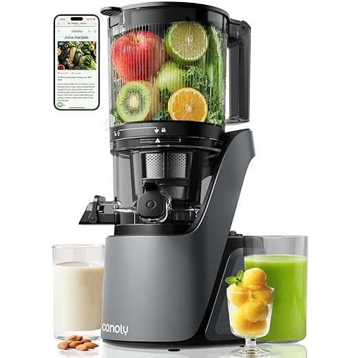 Canoly C16 Cold Press Juicer, 6" Extra Wide Feed Chute, 3-IN-1 Strainers (Juice & Sorbet & Nut Milk), Powerful AC Brushless Motor, Self Precut System, Juicer Machines with BPA-Free (Space Gray)