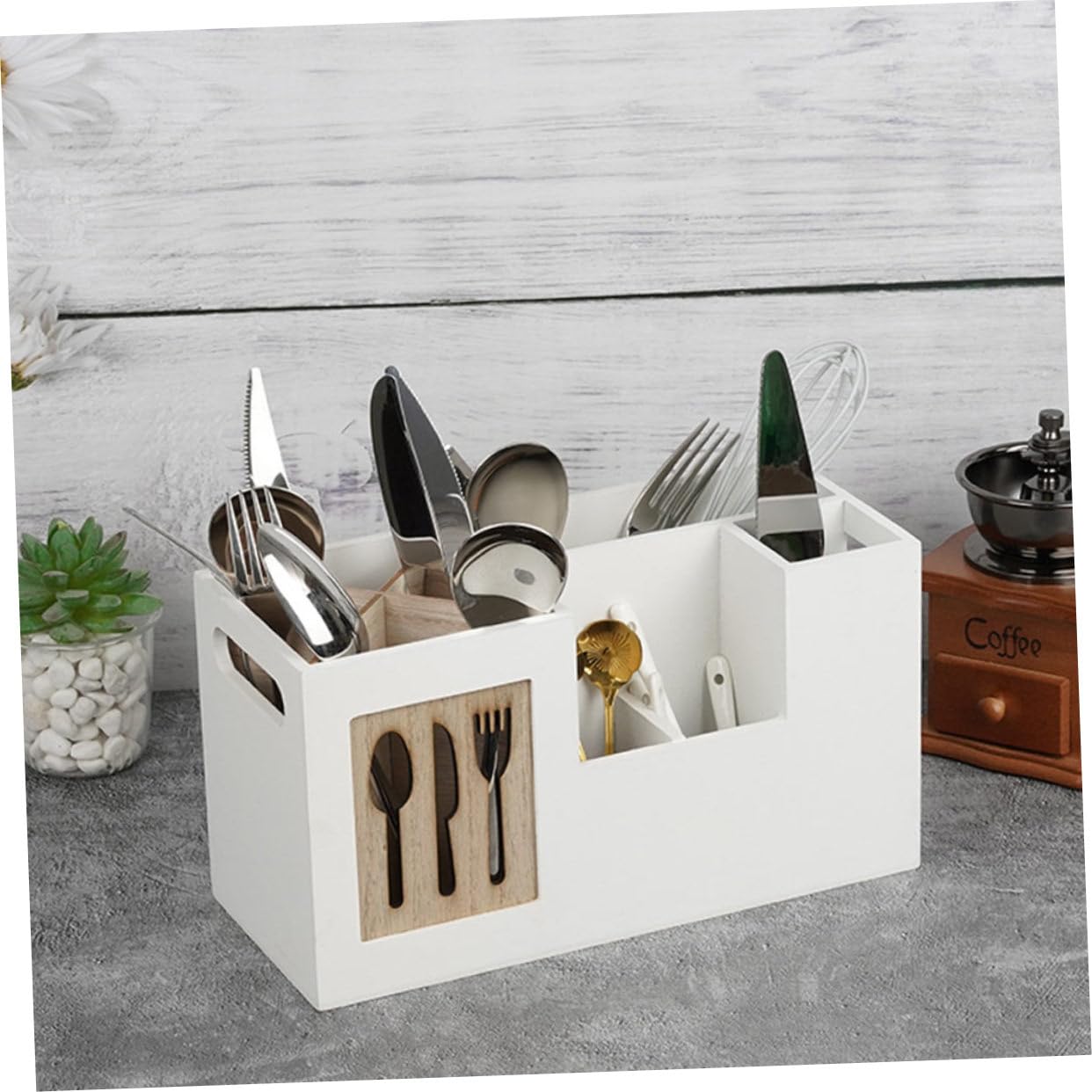ULTECHNOVO Holz Besteckhalter Küchenorganizer Utensilien Organizer ohne Deckel für Küchenarbeitsplatte mit Einfache Reinigung und Praktische Aufbewahrung von Kochutensilien