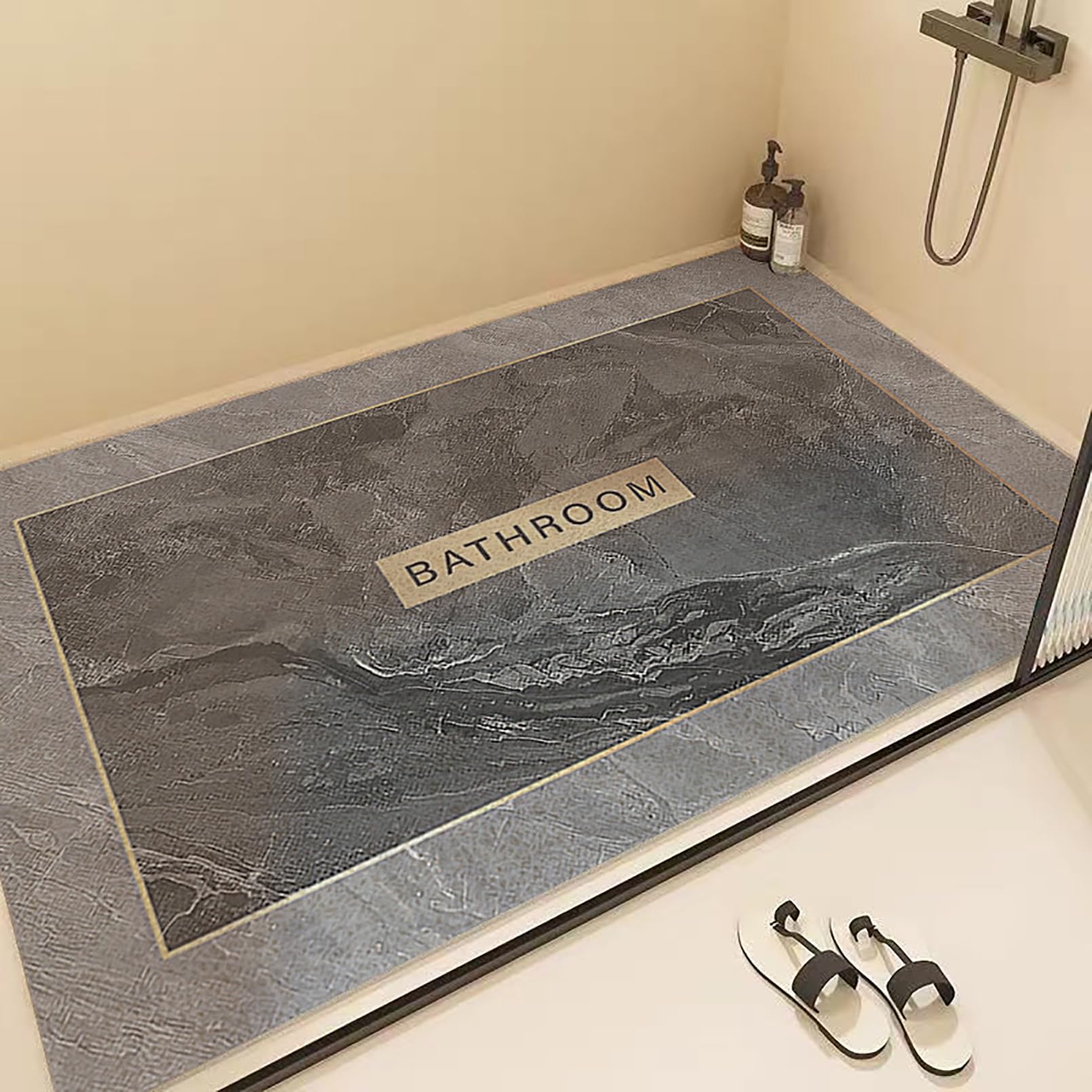 Alfombrilla de ducha antideslizante de PVC con patrón de mármol | Alfombrillas de ducha suaves y cómodas para ducha interior, alfombrilla de baño de goma, cortada a medida, alta permeabilidad