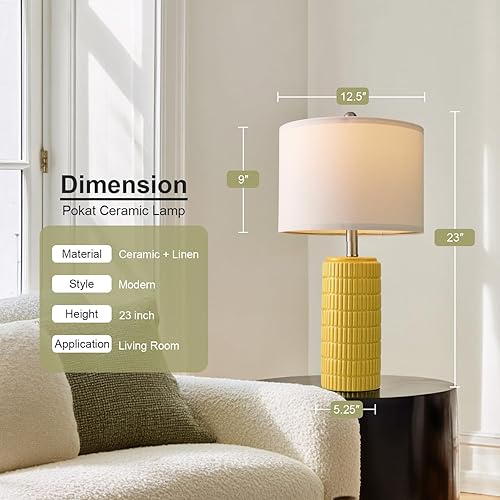 Miniatura 10 de PoKat Juego de 2 lámparas de mesa de cerámica modernas de 23 pulgadas para sala de estar, lámparas de escritorio blancas para dormitorio, mesita de