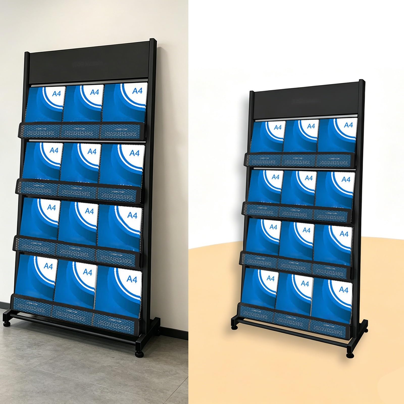 Cjwkxqol Black Floor Standing Magazine Display Rack, Metal Mesh Brochure Holder With Top Billboard For Office Lobby Exhibition Hospital(150*70Cm/59*27.5In)