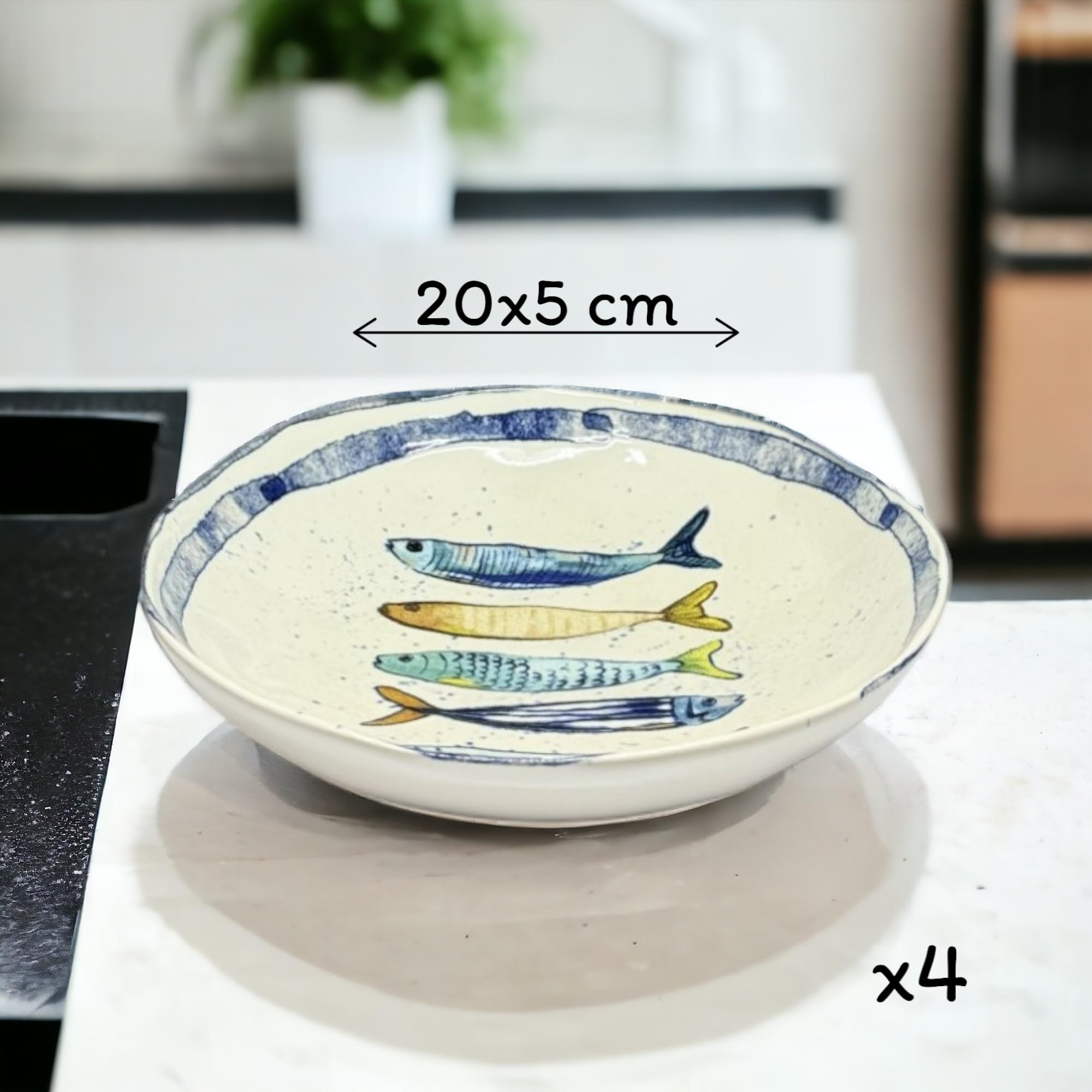La Mediterránea - Vajilla para 4 personas, 12 platos: 4 platos grandes, 26 cm, 4 postre 20 cm, 4 huecos para sopa o ensalada 20 x 5 cm