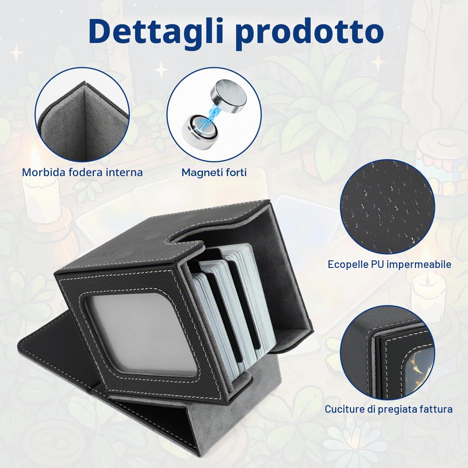 TOSAVGA Deck Box Per Mtg, Porta Deck con Display Comandante, Scatola di Carte per 100 Carte, Grande Capacità, In Pelle con 2 Separatori, Porta Mazzo Magnetic Flip
