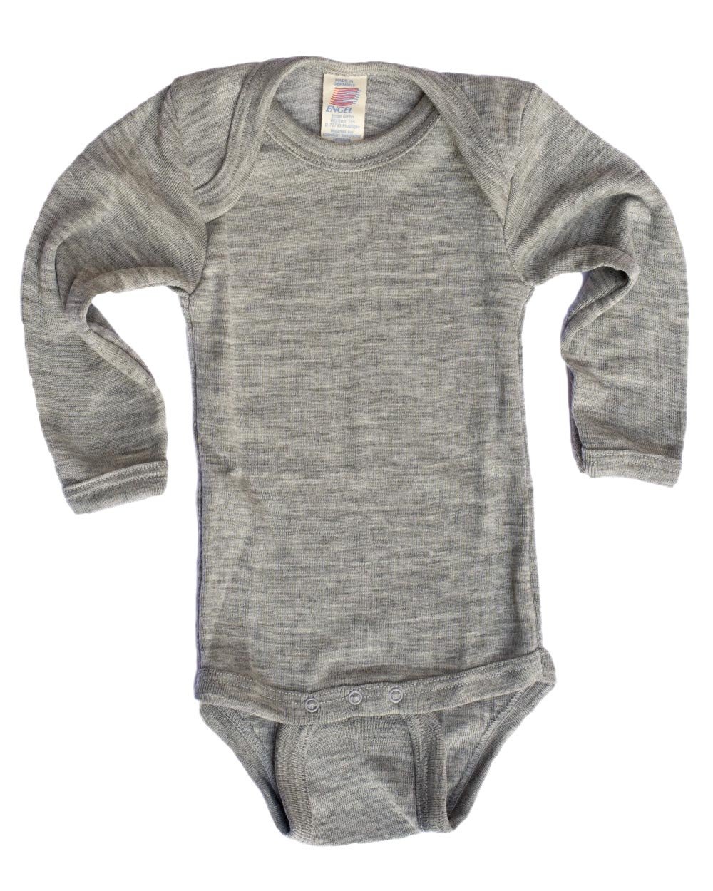 Engel Natur, body per bambini a maniche lunghe, 70% lana (kbT), 30% seta (1-2 anni, Grigio chiaro melange)