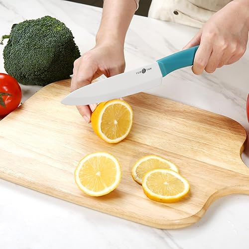 Miniatura 5 de Cuchillo de chef de cerámica, cuchillo de cocina de cerámica de 6 pulgadas con cubierta de funda, borde de hoja de cerámica afilado e inastillable,