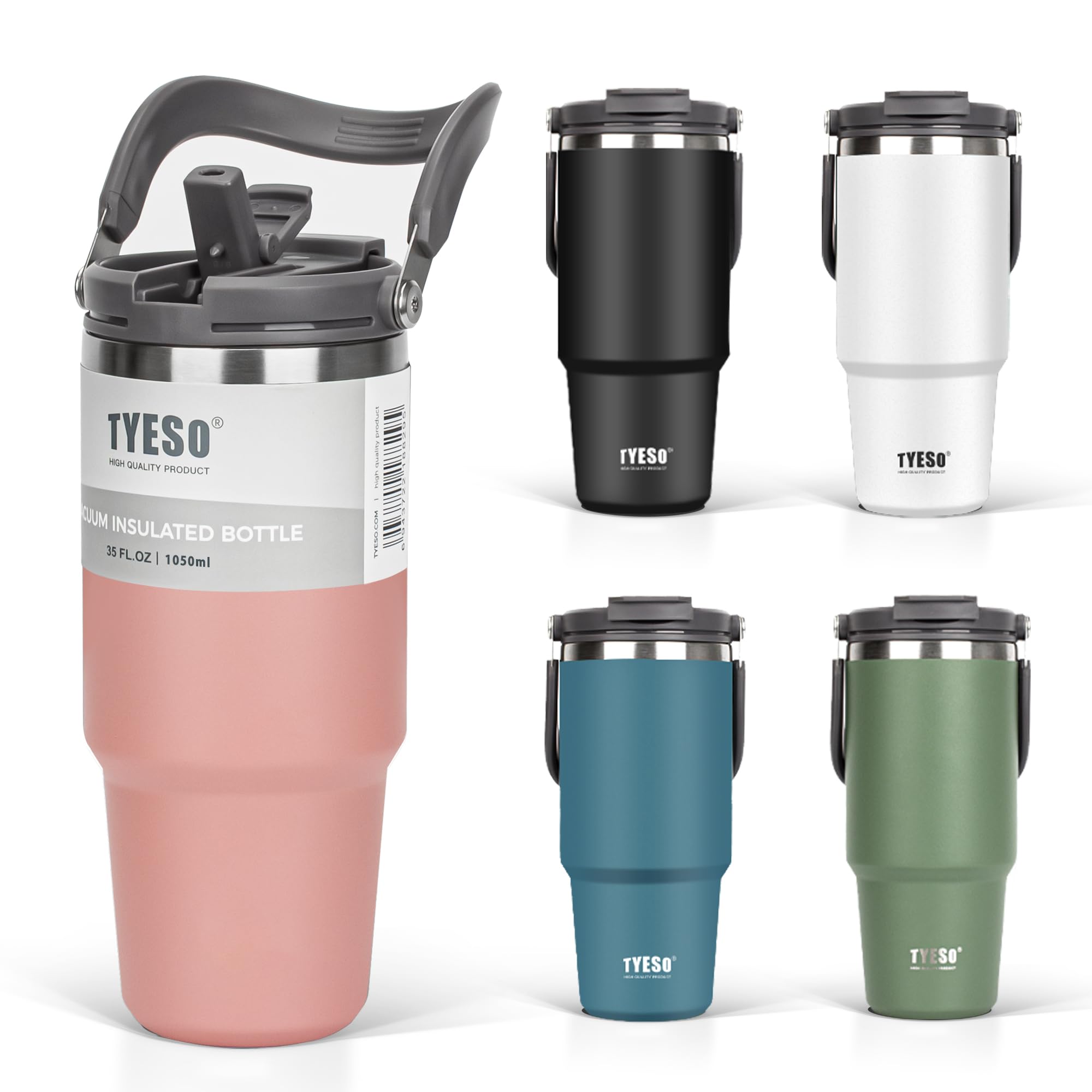 TYESO タンブラー ストロー付き 1050ml コーヒー 水筒 魔法瓶 保温…