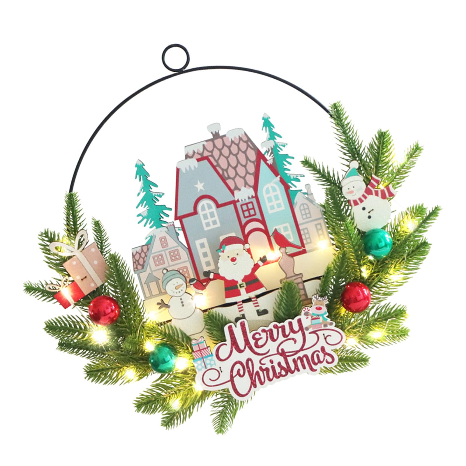 Panneau en bois Noël lumineux LED Morain pour déco porte et couronne festive
