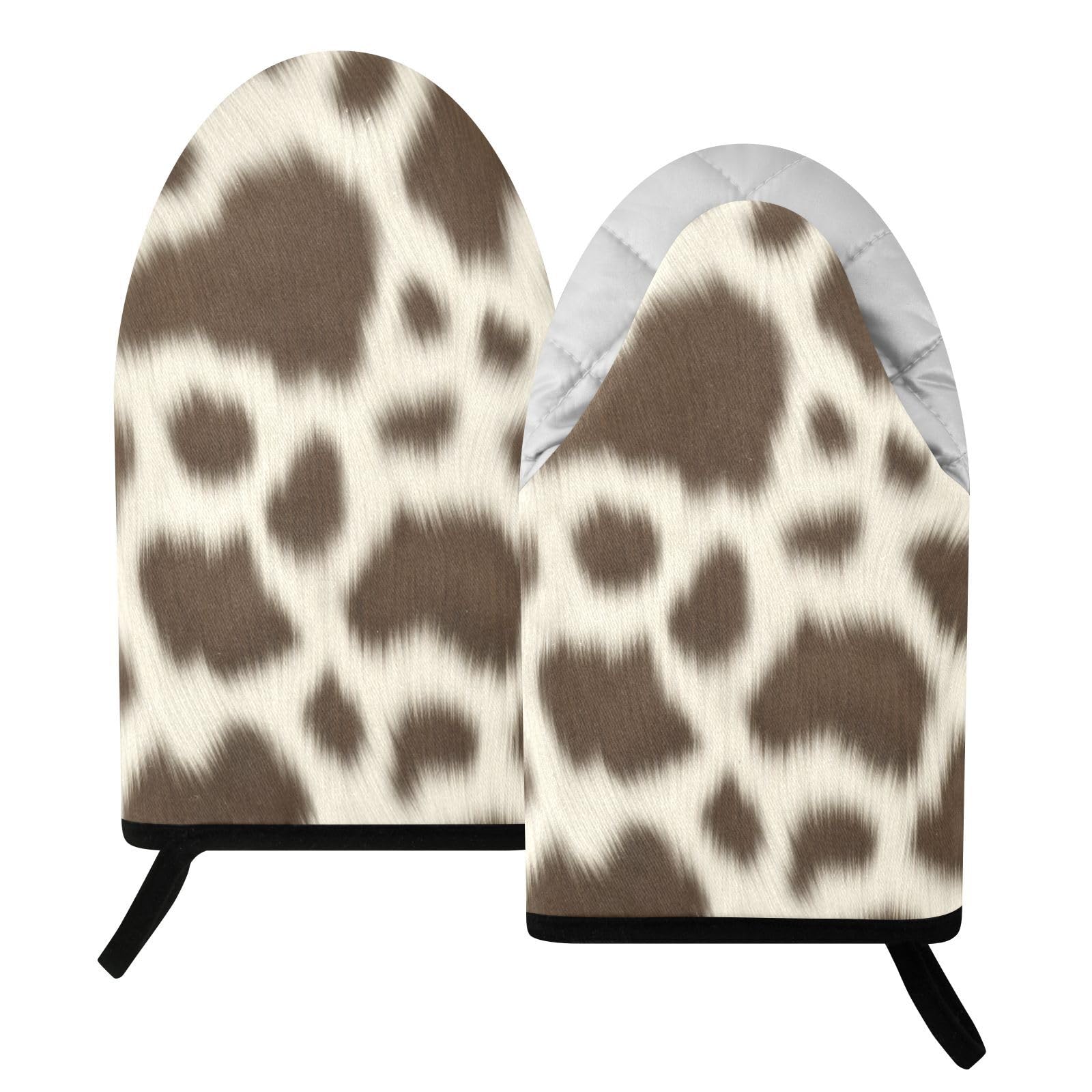 BURSTDDY Cow Print Oven Mitt,Heat Resistant Kitchen Mitts for Cooking