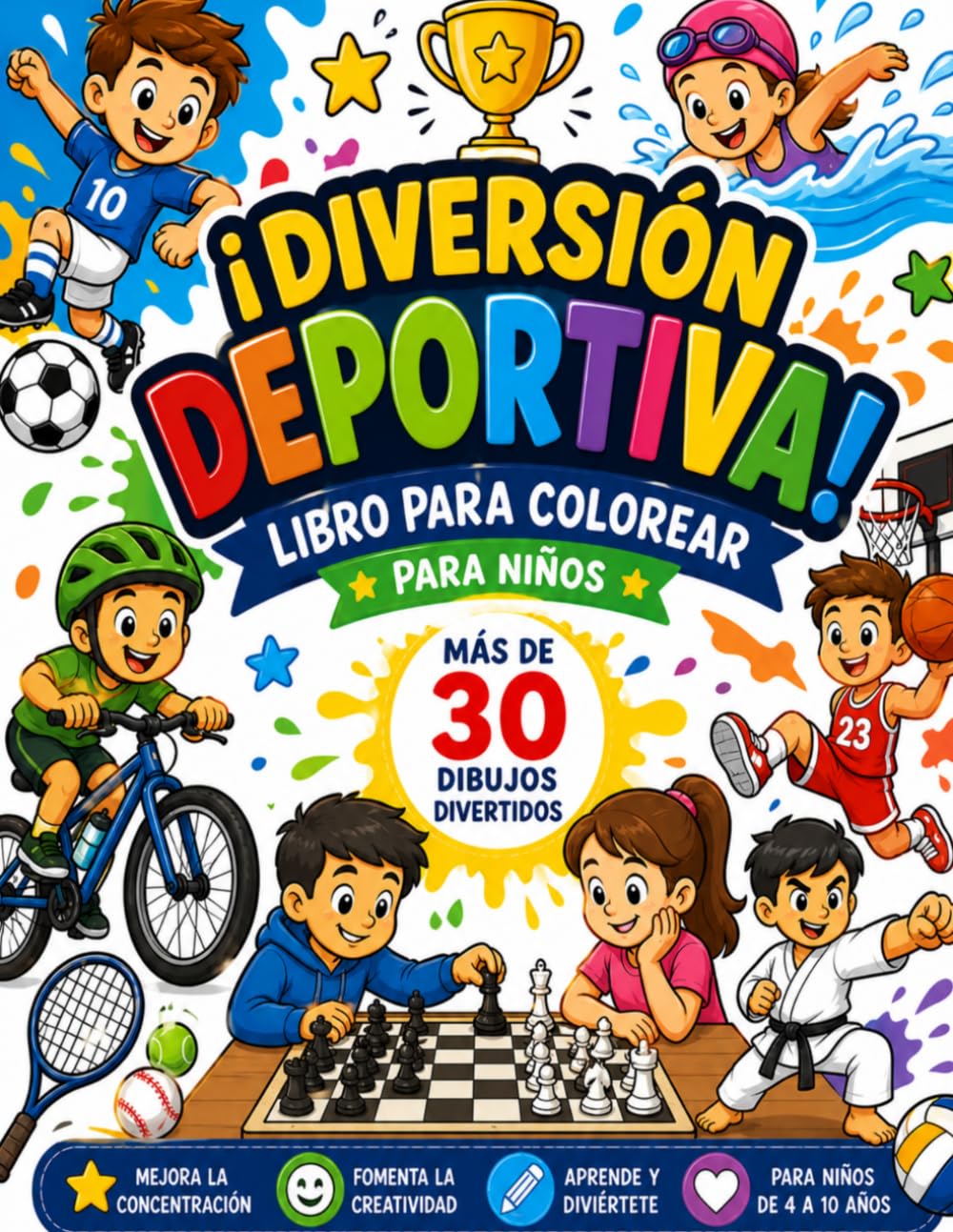 ¡Diversión deportiva!: Libro para colorear para niños