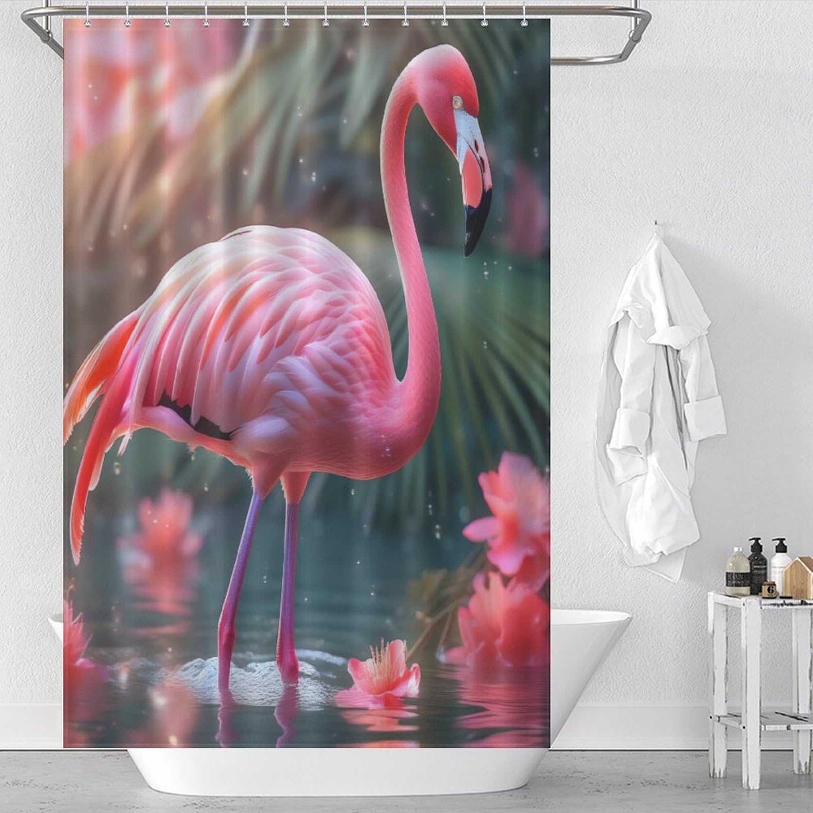 Rideau de douche flamant rose pour transformer l'ambiance de votre salle de bains