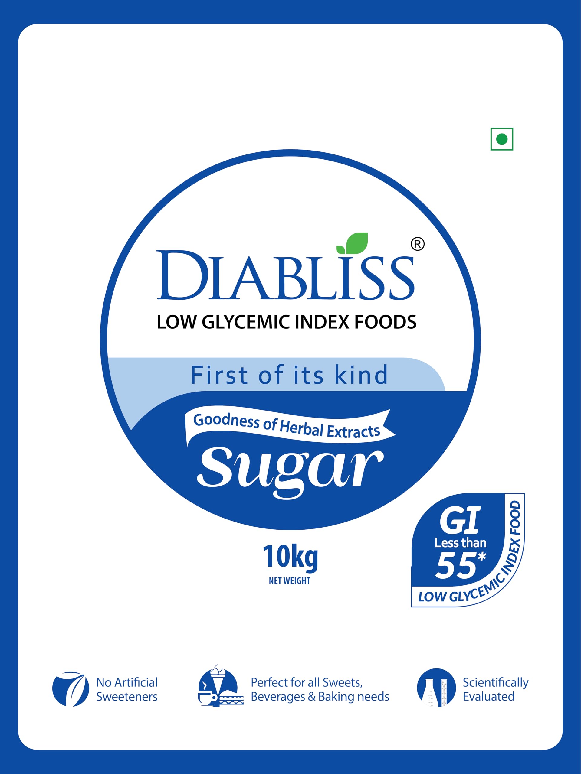 Diabliss Diabetic Friendly Herbal Cane Sugar - Free from Chemicals Artificial Sweetener Natural Health and Wellness - Low Glycemic Index (GI) - 10Kg Institutional Bulk Pack