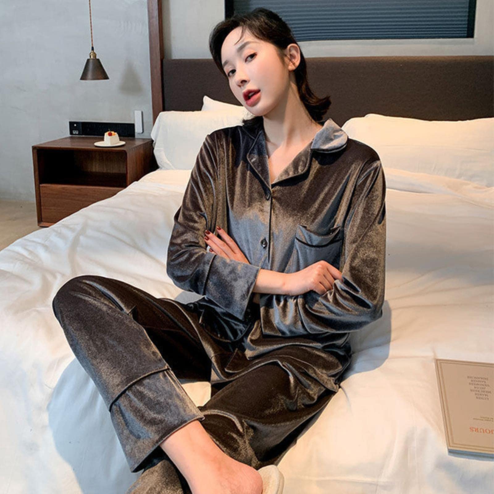 Pyjamas Nouvelles Femmes Home Vêtements Pyjamas Tops + Pantales Longue Lounge Portée Porte Vêtements Cardigan Cardigan