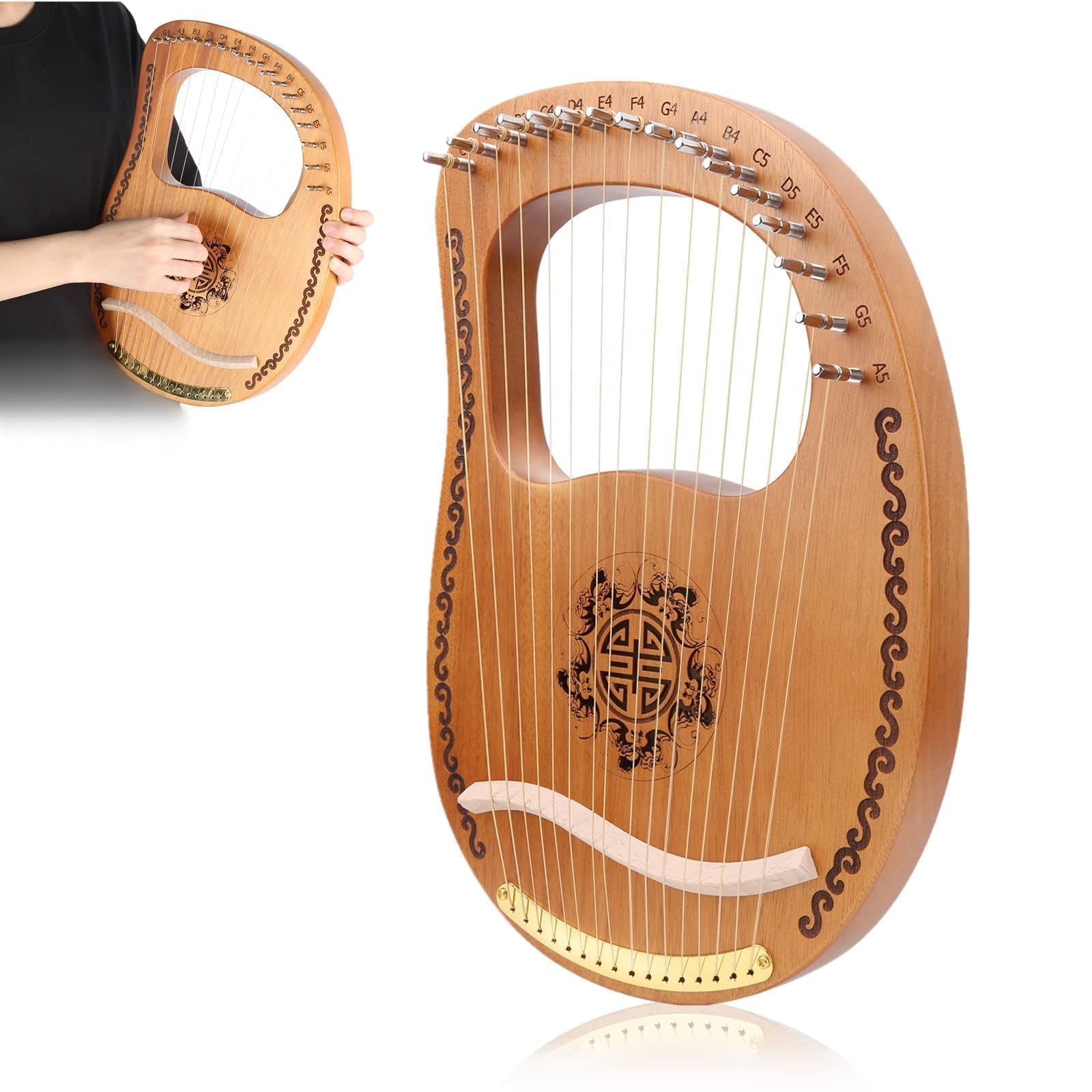 Arpa portátil 16 cuerdas pequeño arpa caoba Okoman madera instrumento musical principiante -16