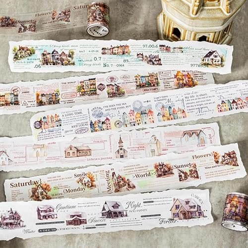 Alideco 6個 マスキングテープ かわいいロレトロ家の造園 透明な耐水性 インク PET 粘着 テープ 広幅 DIY おしゃれ マステ シール (xiaozhengushi)