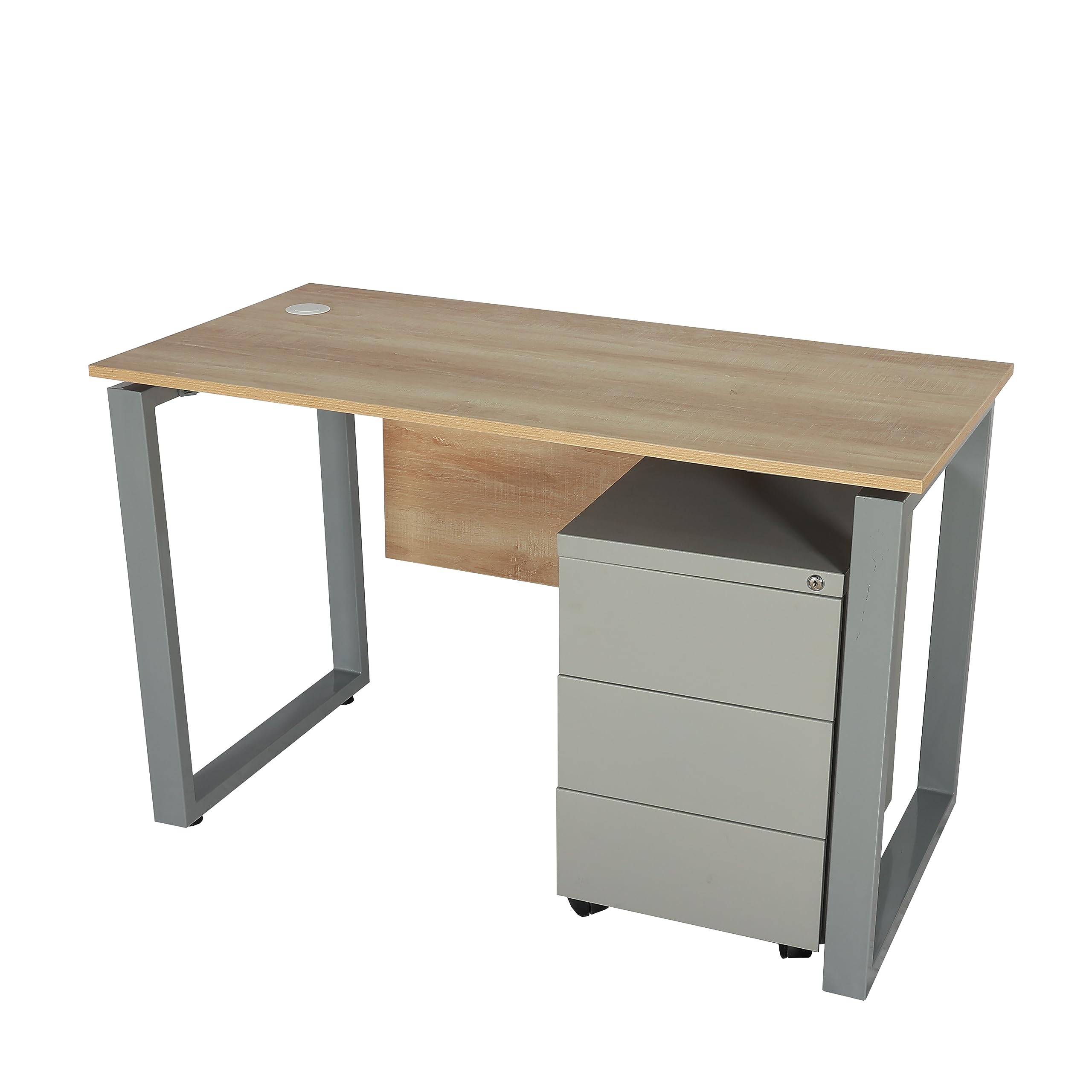 RIGID Workstation Single Set Computer Desk with Steel Pedestal, Home Office Table (Dark Grey)