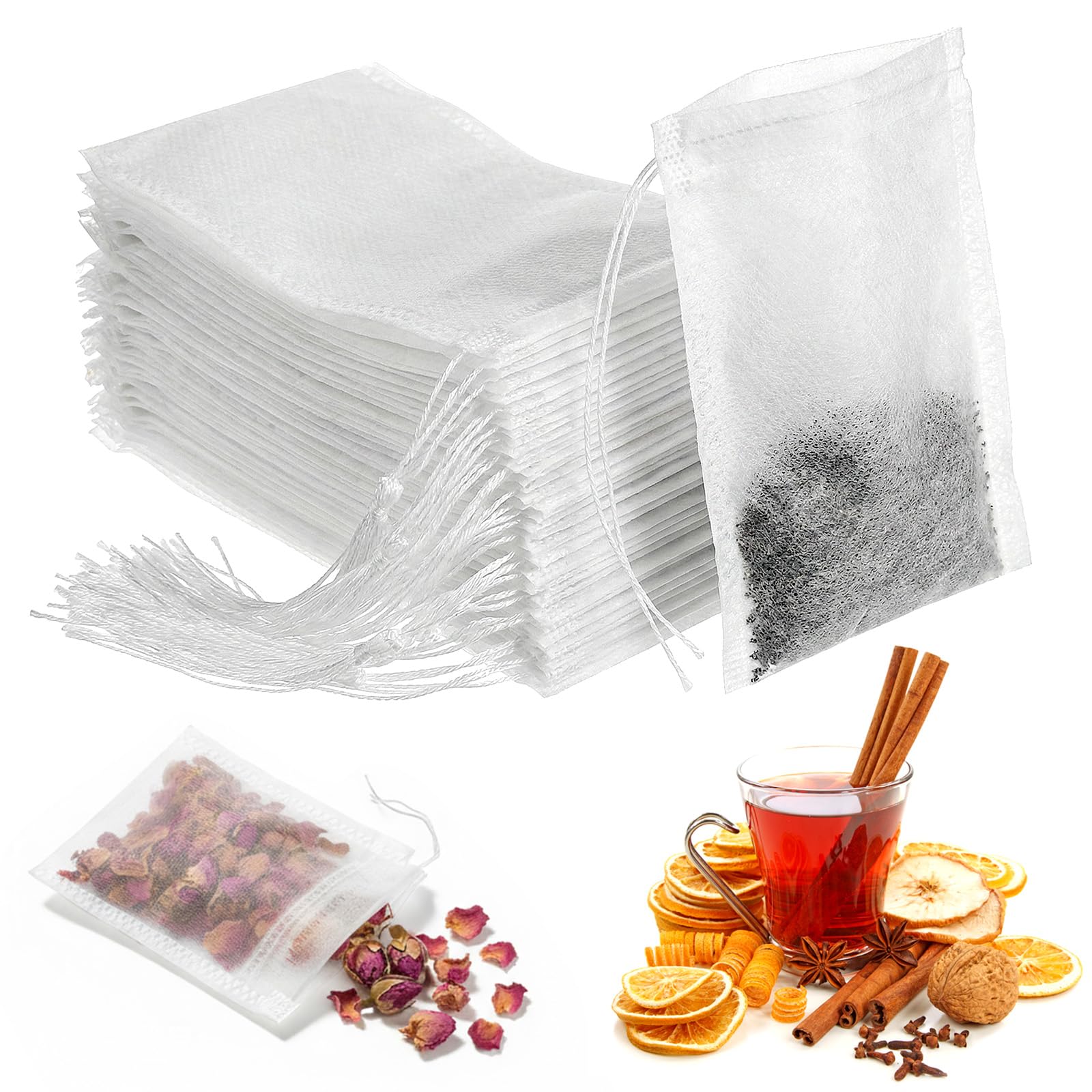 200 PCS Empty Tea Bags for Loose Leaf Tea, Disposable Teas Filter Bags for Loose Leaf with Drawstring Fillable Infuser Sachets Cloth DIY Empty Teas Sachets for Coffee, Spice and More(3.54 X 2.75 Inch)