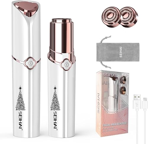 Depilación facial para mujeres como regalo de Navidad, dispositivo de depilación SEIHAI incluye 2 cabezales de repuesto, afeitadoras faciales para