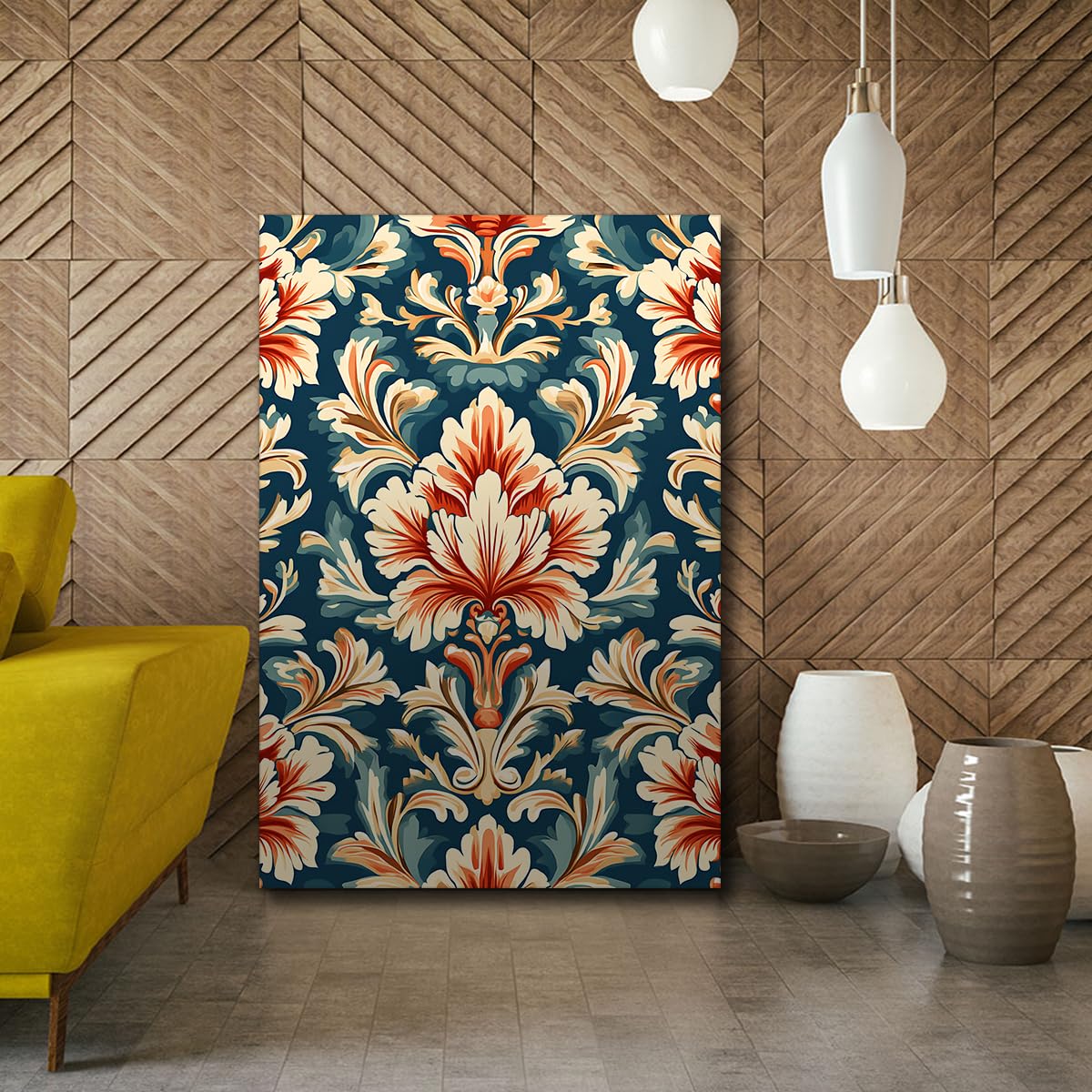 YUNART Vintage kwiatowy obraz na płótnie barokowy Scrollwork nadruki kwiatowe nadruki botaniczne do dekoracji łazienki, biura, gotowe do zawieszenia, 65 x 100 cm, rama wewnętrzna
