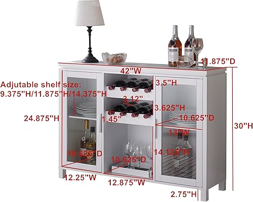 Miniatura 2 de Kings Brand Furniture - Armario de almacenamiento para bar de vinos, aparador buffet con estante para vino y copas - para cocina, sala de estar,