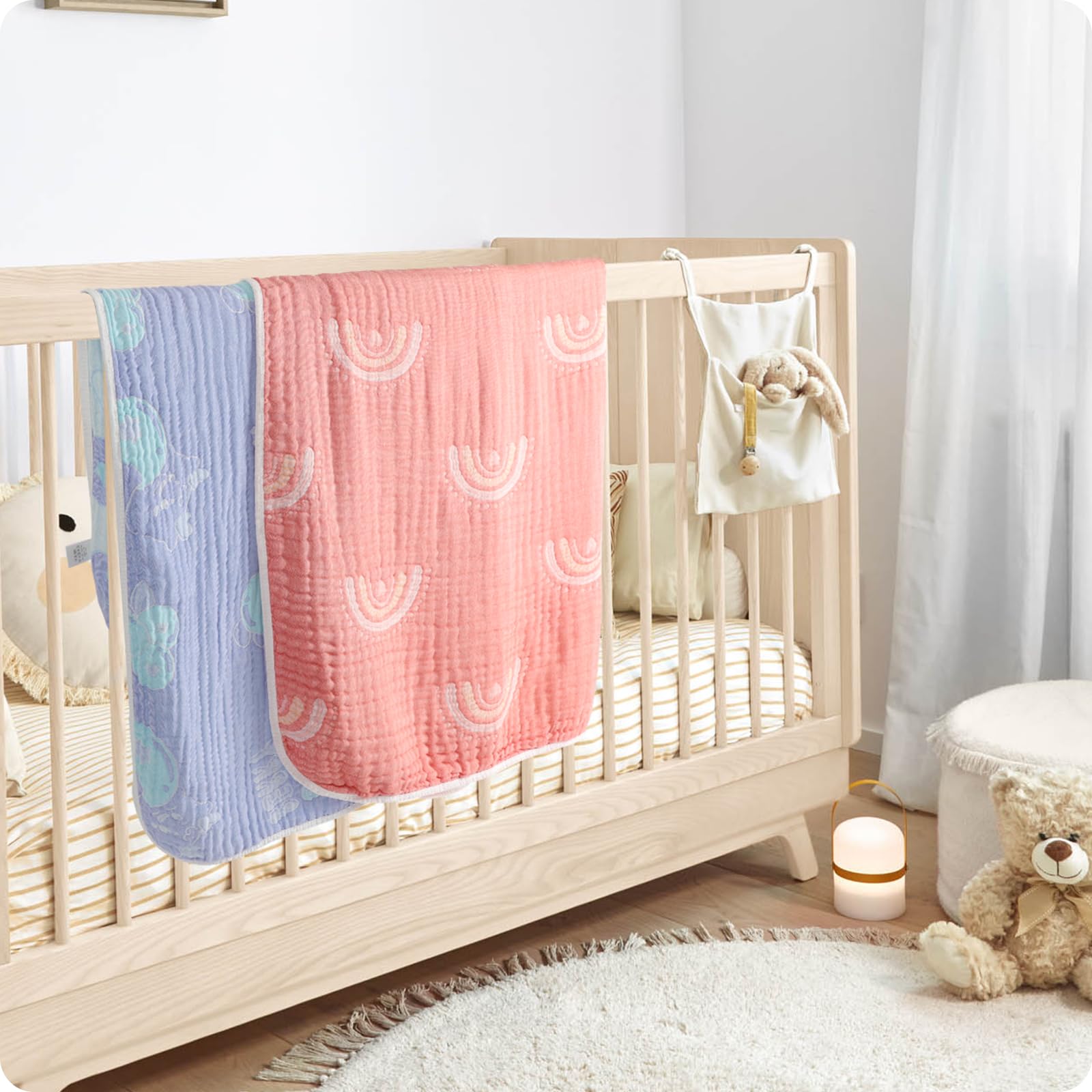Manta de muselina de algodón para bebé, reversible, neutro, a granel, 6 capas, suave, 43.3 x 41.3 pulgadas, para recién nacidos, niños y niñas, manta para envolver al bebé, cuna de guardería, cuna