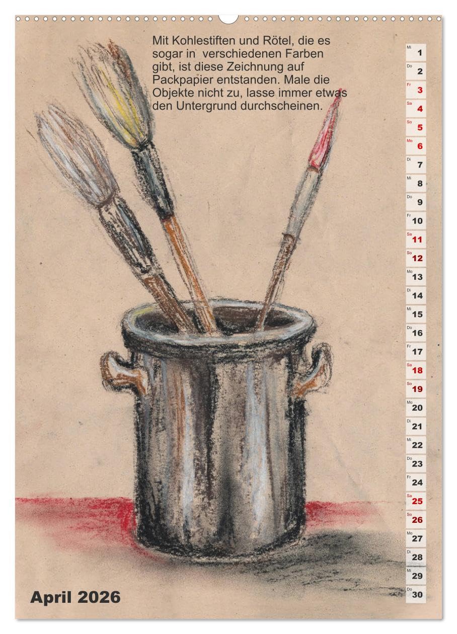 Mal mal mit Stiften (Wandkalender 2026 DIN A2 hoch), CALVENDO Monatskalender: Einfache Motive zum Nachmalen mit Stiften (CALVENDO Hobbys)