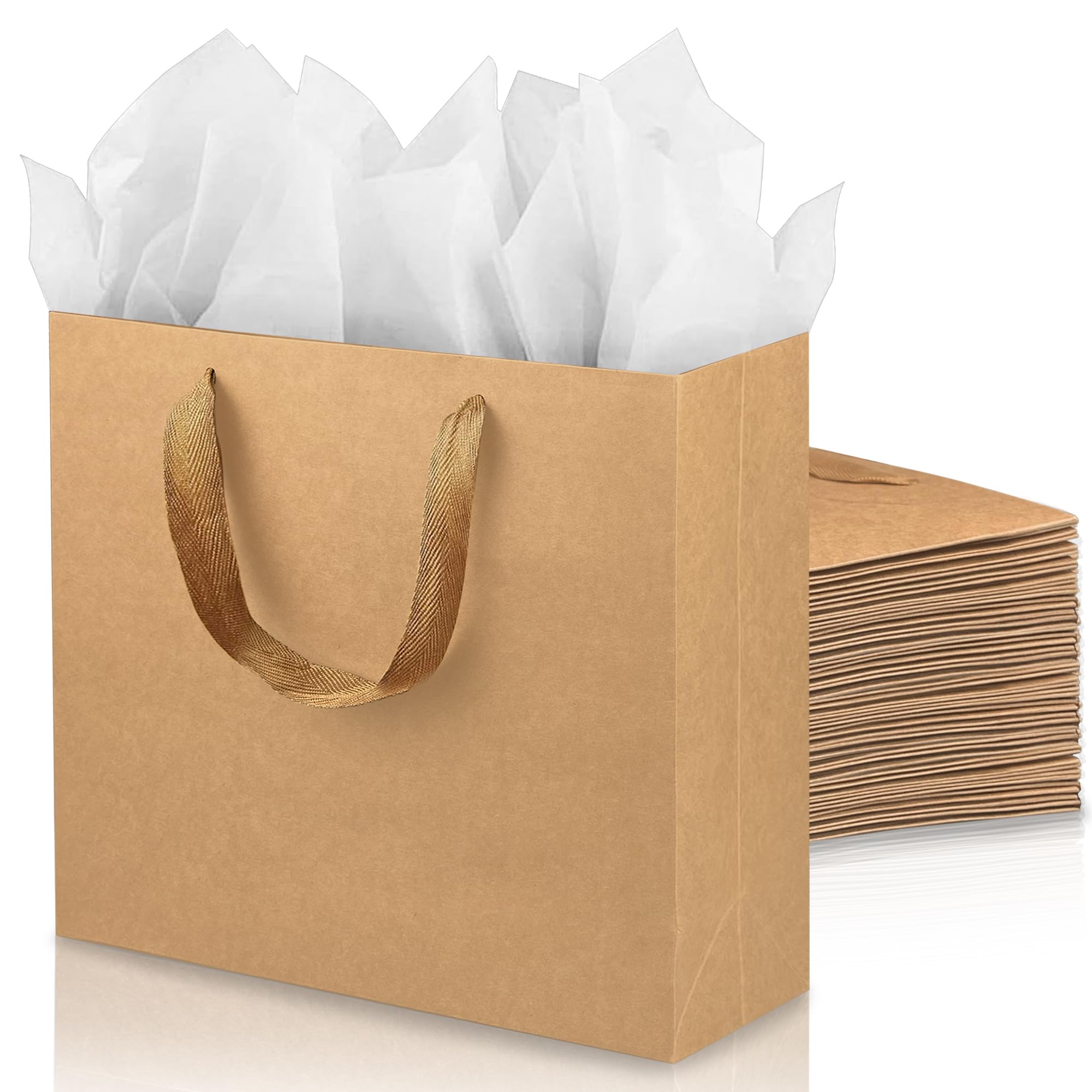 KEEPARTY 18 Pack Gift Bags with Handles Large Kraft Paper Shopping Bags Included 12.3"x 4.3"x 11" Gift Wrap Bags for Any Occasion and Small Business