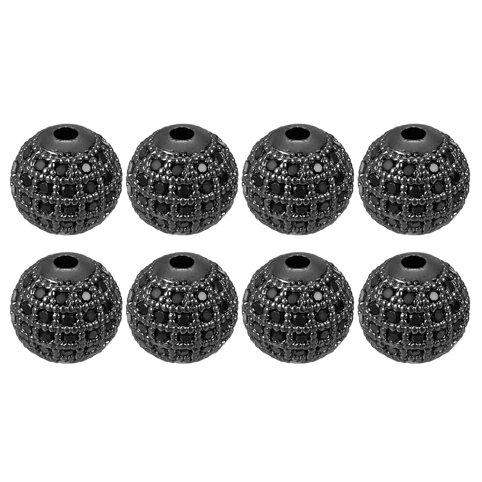 UXcell Round Charm Spacer Beads, 8Pcs 10mm - Brass Rhinestone & Zircon Beads for DIY Bracelets Jewelry Making (Black - Metallic Black)