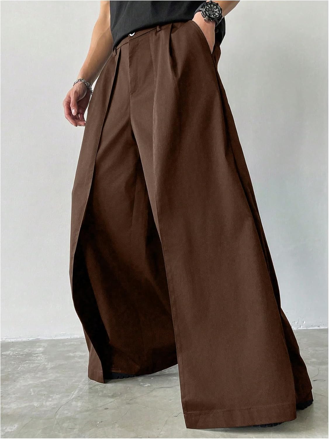 OYOANGLE Men's Baggy Wide Leg Pants Zipper Fly Pleated Trousers Business Casual Dress Pants with Pocket - Image 4