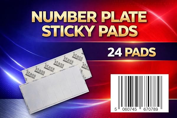 STASS 'PlateFit' Number Plate Sticky Pads (24 Pack), Extra Strong Double Sided Foam Adhesive Strips, Drill-Free Mounting Tape for UK Registration/Licence Plates, Weatherproof - 4