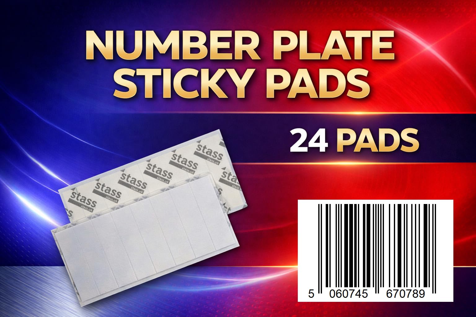 STASS 'PlateFit' Number Plate Sticky Pads (24 Pack), Extra Strong Double Sided Foam Adhesive Strips, Drill-Free Mounting Tape for UK Registration/Licence Plates, Weatherproof - 5