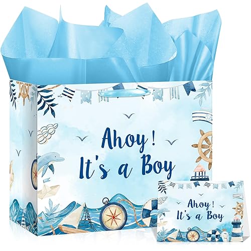 Peconal Welcome Baby Boy Gift Bag Ahoy It's a Boy