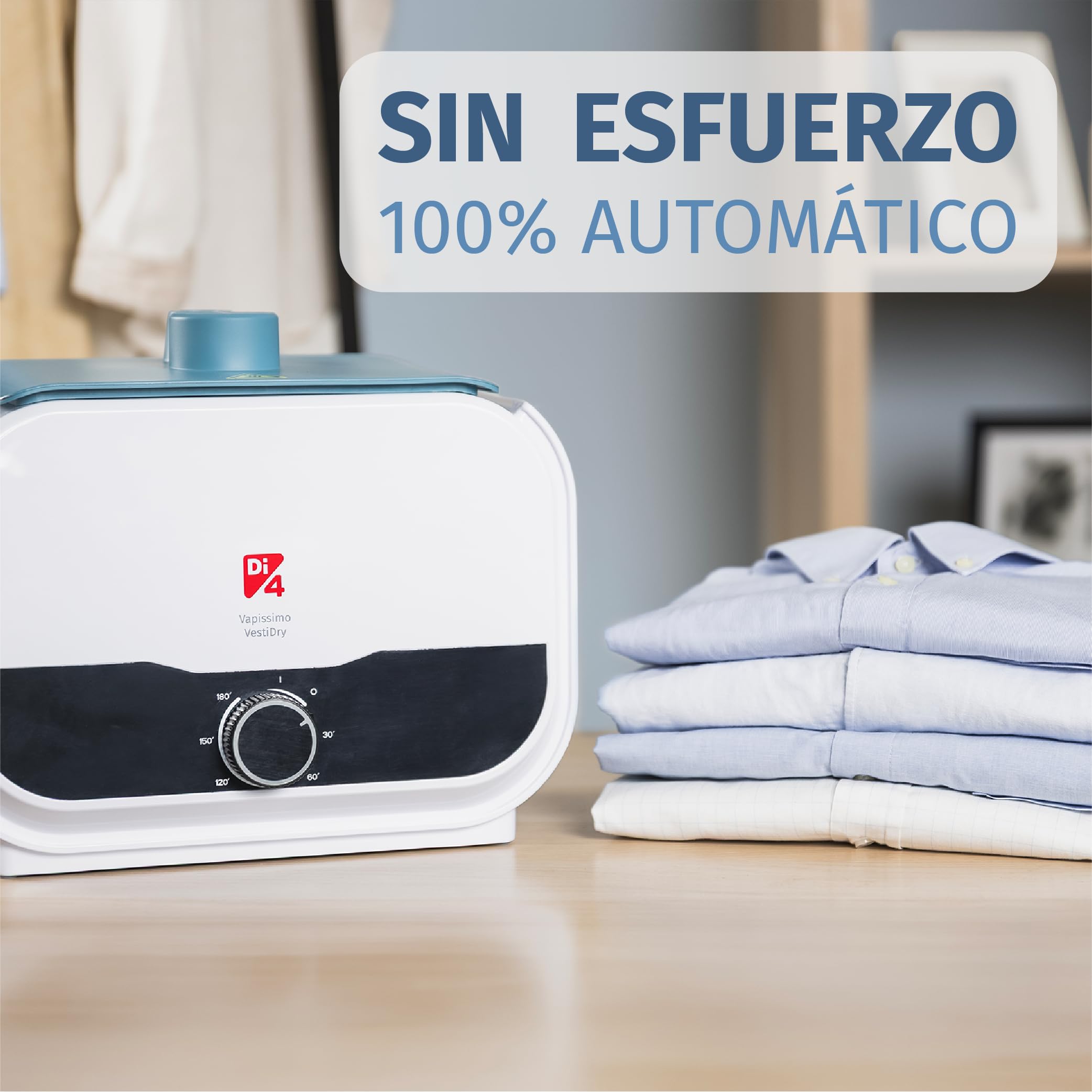 Di4 Maniquí 2 en 1 Vapissimo VestiDry, Planchado y Secado Automáticos, 1400W, Elimina Arrugas, Desodoriza y Neutraliza Olores, Temporizador de 3 horas, Tallas S a XXL, Accesorio Pantalones Incluido