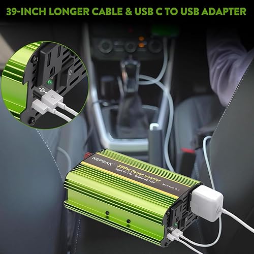 Miniatura 3 de KEPEAK Inversor de corriente de 350 W, convertidor de 12 V CC a 110 V CA con 2 puertos USB y 2 salidas de CA, inversor de automóvil de 12 V e