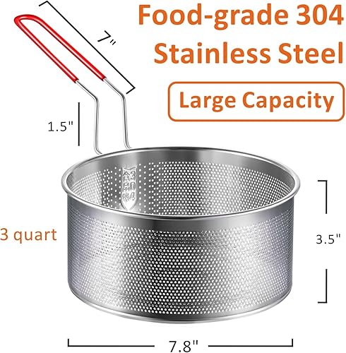 Miniatura 2 de Cesta para freidora, solo para freír de 7.8 x 4 pulgadas, cestas redondas de acero inoxidable con mango de silicona resistente al calor, para