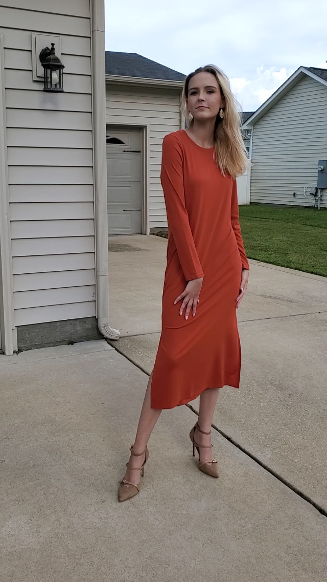 burnt orange long sleeve midi dress SOLERSUN Women's Off Shoulder Long Sleeve Midi Dress Burnt Orange,Autumn,Elegant,Day  Party Polka Dot Knitted Hip Cover Old Money Style New Year's Eve Outfit