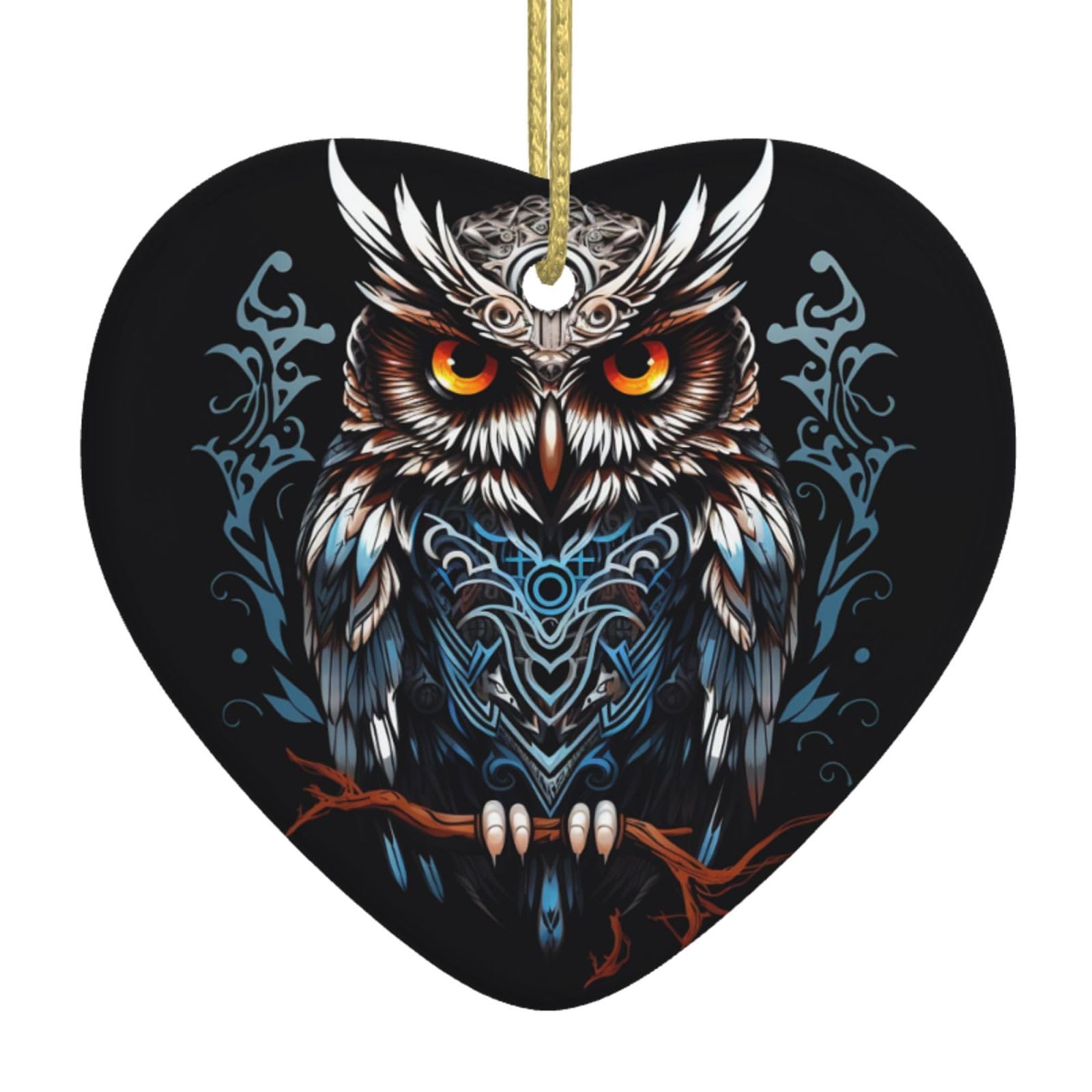 Ceramic Christmas Tree Hanging Ornaments with Gold Ropes Christmas Tree Decorations Heart Ceramic owl Pendant Keepsake Decorations for Holiday Xmas Gift Ideas