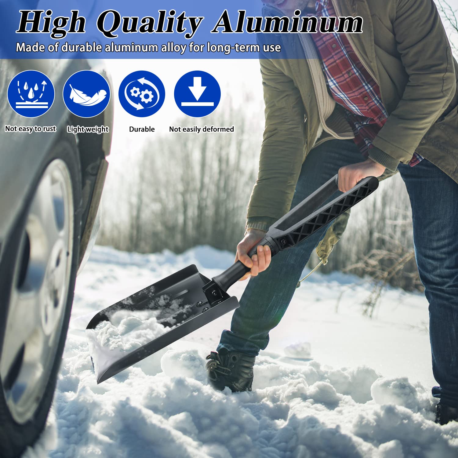 Pelle À Neige, Pelle à Neige en Aluminium Réglable, Pelle Pliante, Pelle à neige portable pour enlever la neige, Stockage et Déneigement Faciles pour la Voiture d'hiver de Jardinage extérieur