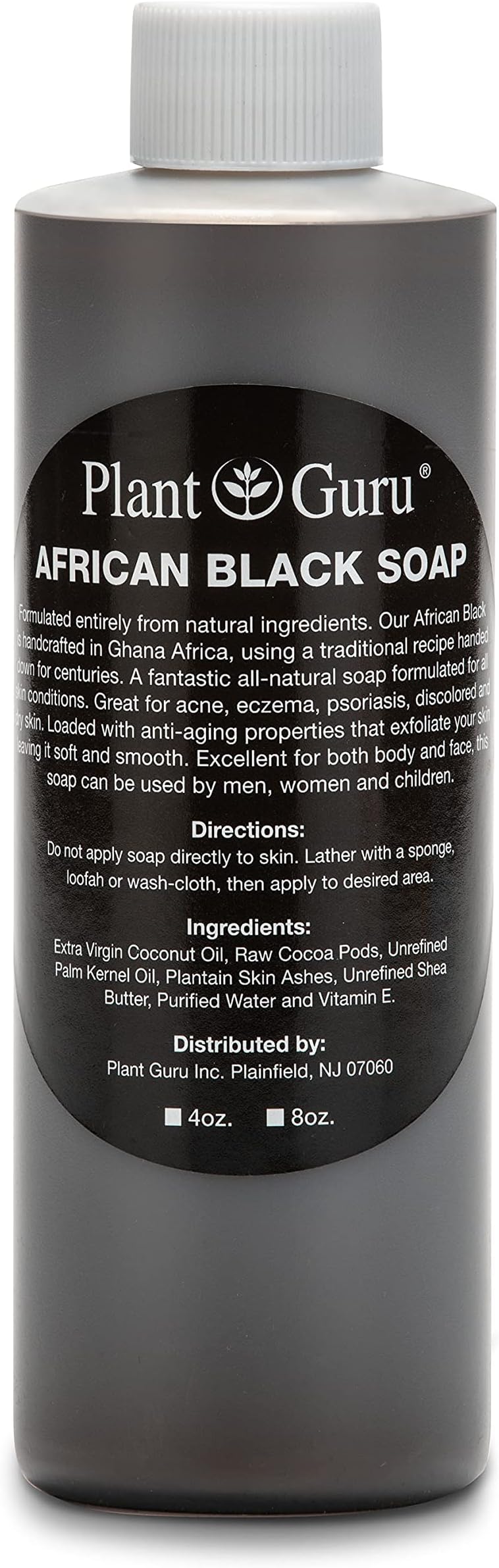African Black Soap Liquid 8 oz. 100% Raw Pure Natural From Ghana. Acne Treatment, Aids Against Eczema & Psoriasis, Dry Skin, Scars and Dark Spots. Great For Pimples, Blackhead, Face & Body Wash
