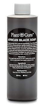 Plant Guru Raw African Black Soap Liquid 8 fl. oz. - Pure & Natural Traditional Skincare for Face, Body & Hair | Handmade Cleanser for All Skin Types. Imported From Ghana.