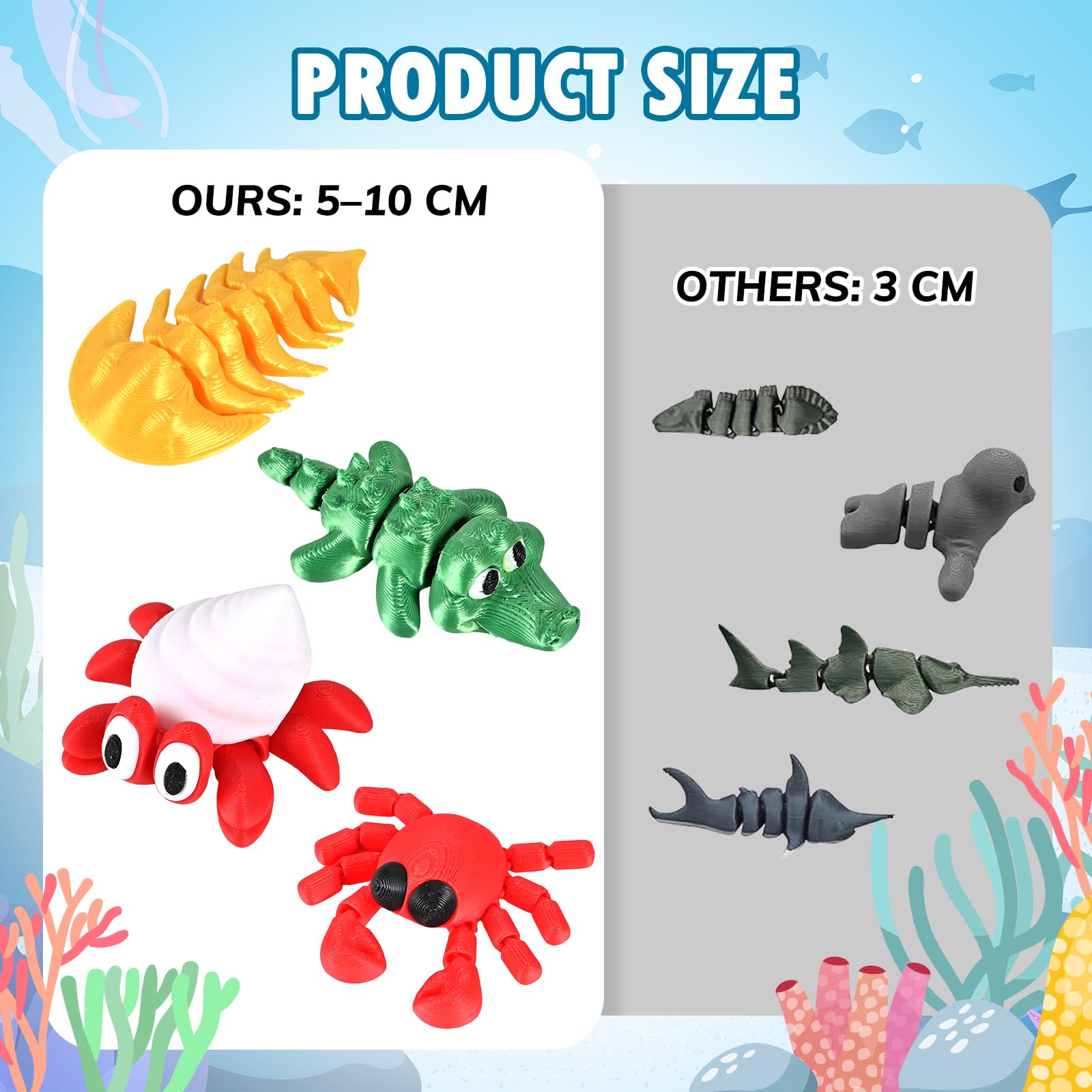 GOLDGE 25PCS 3D Printed Ocean Animals with 25 Learning Cards, 3-4" Articulated 3D Printed Fidget Animals Bulk - Image 2
