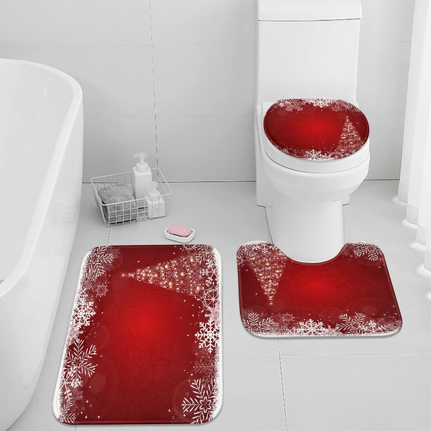 ArtSocket Christmas Bathroom Rugs and Mats Set 3 Piece
