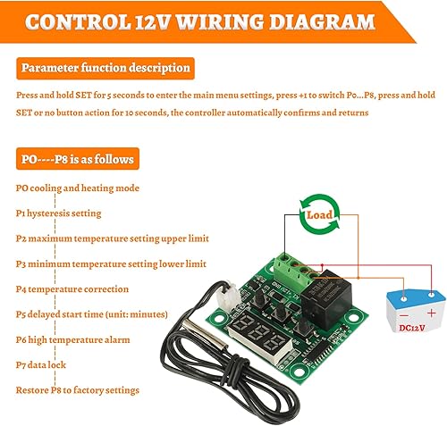 Miniatura 4 de W1209 12V DC Controlador de Temperatura Digital Tablero Micro Termostato Digital -58.0-230.0 F Interruptor electrónico de control de temperatura de