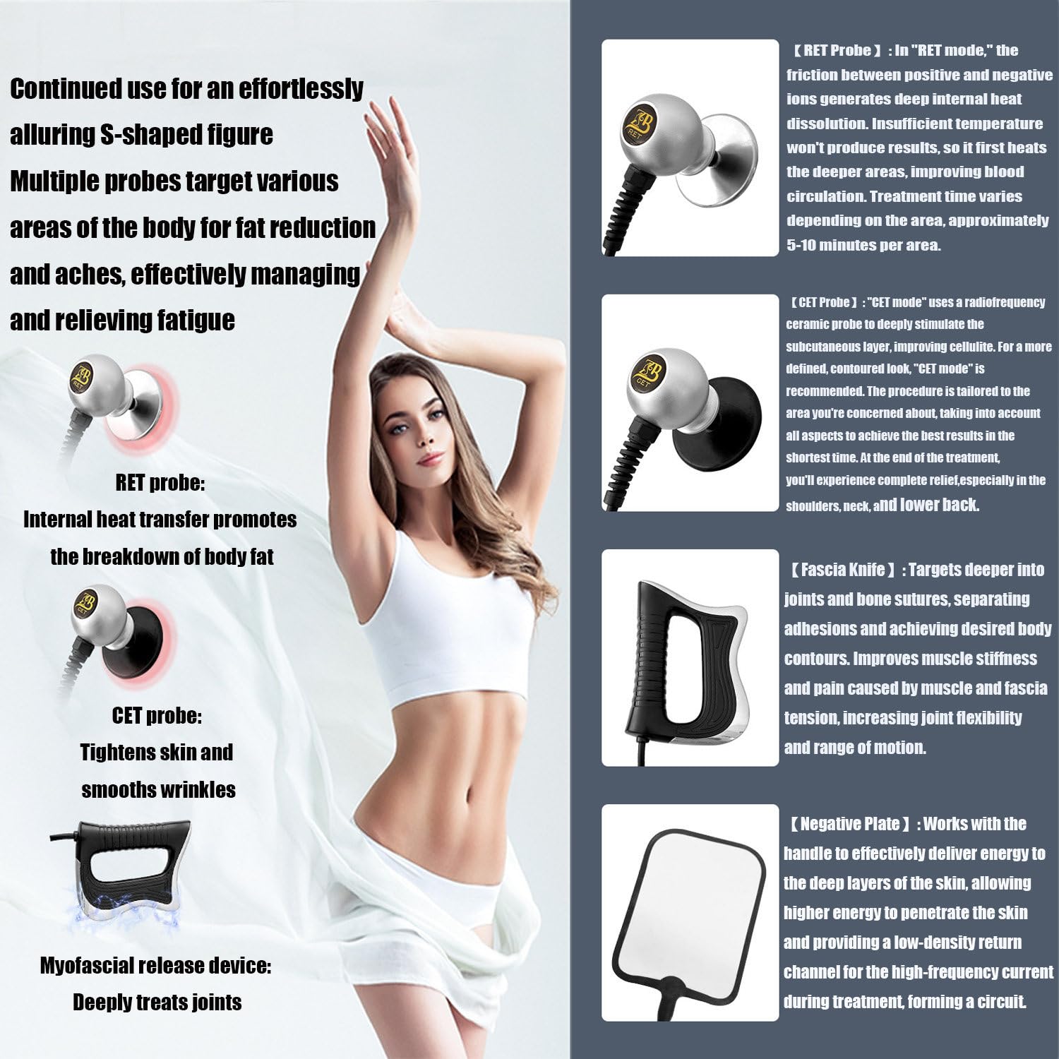 Apparecchio per terapia Tecar 448k, apparecchio per diatermia fisioterapica, dispositivo per dimagrimento e sollevamento del corpo, rassodamento e modellamento della pelle, sollievo dal dolore.